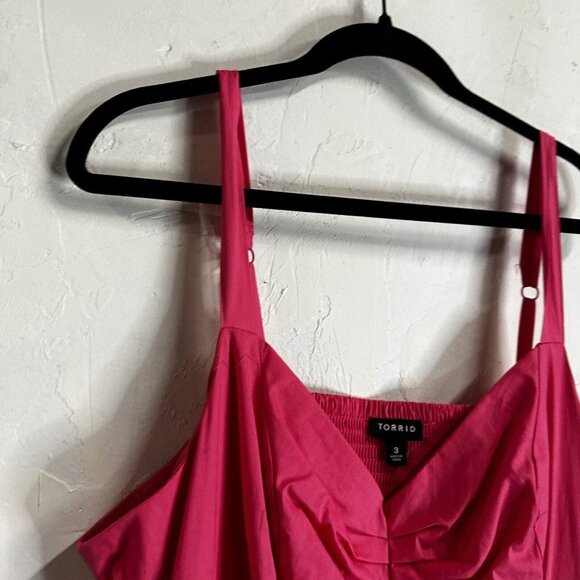 Torrid Midi Poplin Sweetheart Shirred Dress Barbiecore Pink Womens 3 - Picture 3 of 12